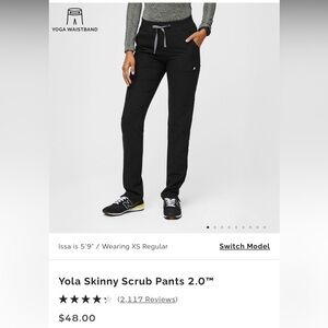 Figs Yola High Waisted 2.0 Skinny Scrub Pants - S/Tall / Black